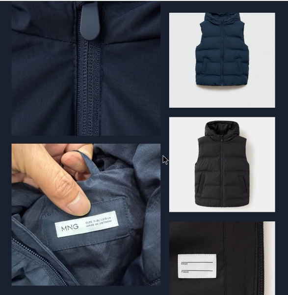 Áo phao gile Mango bé trai 2 màu navy, đen