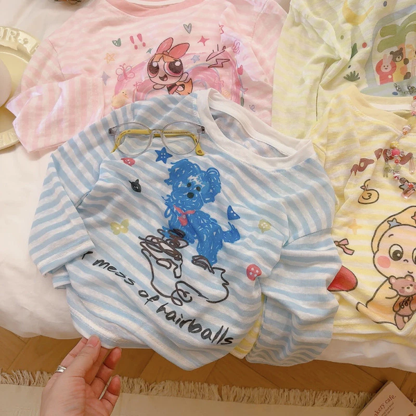 Áo giấy dài tay kẻ ngang hoạt hình mẫu Power Girl, Twinkle...