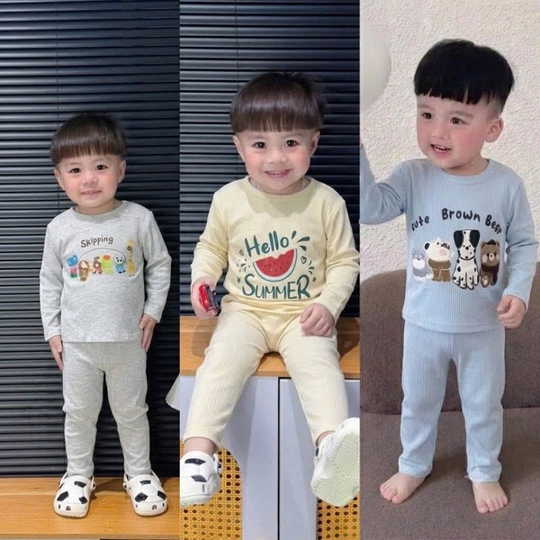 Bộ cotton gân Bebe dài tay cho bé nhiều mẫu