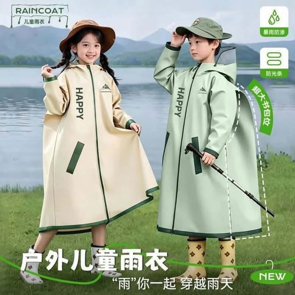 Áo mưa BÉ dáng dài 4 màu tím, be, xanh lá, xanh dương