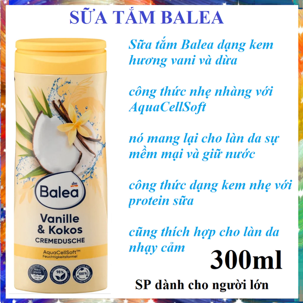 Sữa tắm dạng gel, dạng kem Balea 300ml cho nữ nhiều mùi