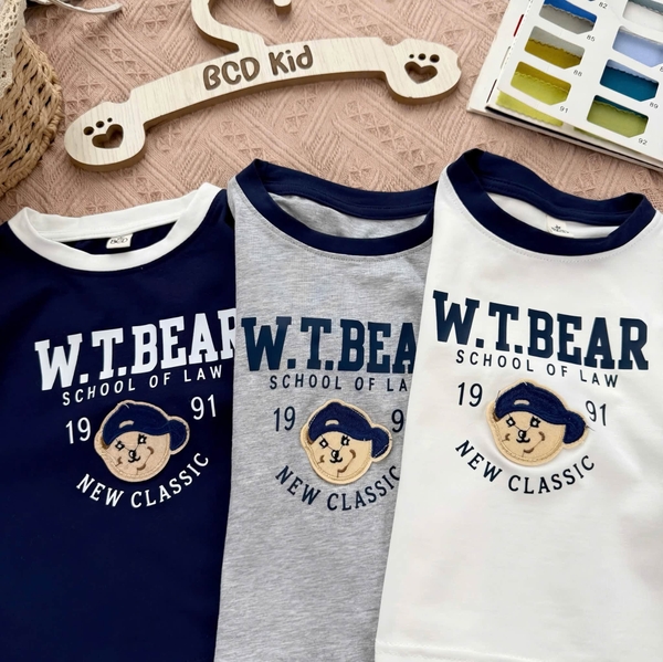 Set 3 áo cottn dài tay thêu đáp hình gấu W.T.BEAR