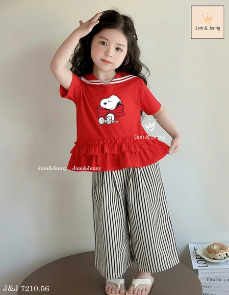Bộ cộc tay Snoopy áo ĐỎ thủy thủ mix quần dài kẻ sọc Jam&Jenny