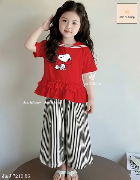 Bộ cộc tay Snoopy áo ĐỎ thủy thủ mix quần dài kẻ sọc Jam&Jenny