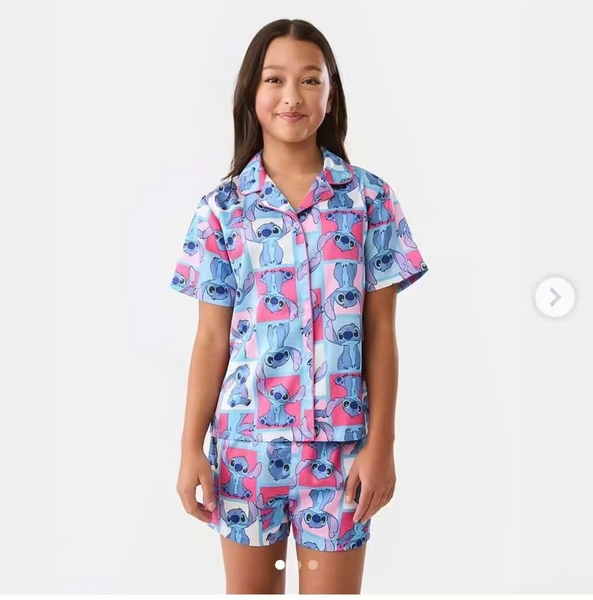 Bộ pyjama Stitch xanh cộc tay size đại bé gái