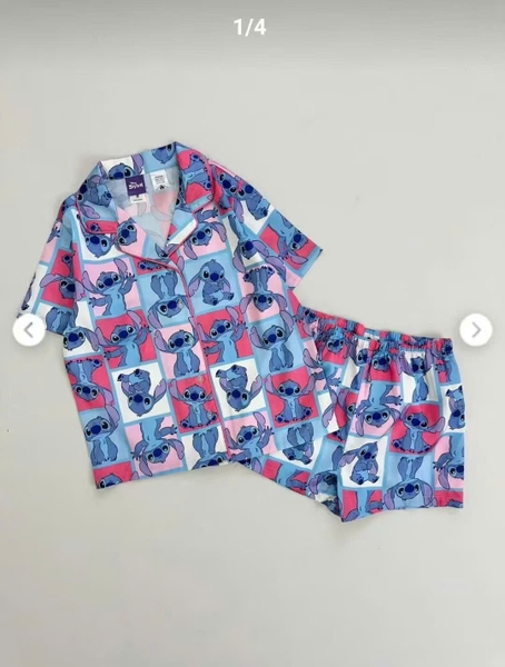 Bộ pyjama Stitch xanh cộc tay size đại bé gái