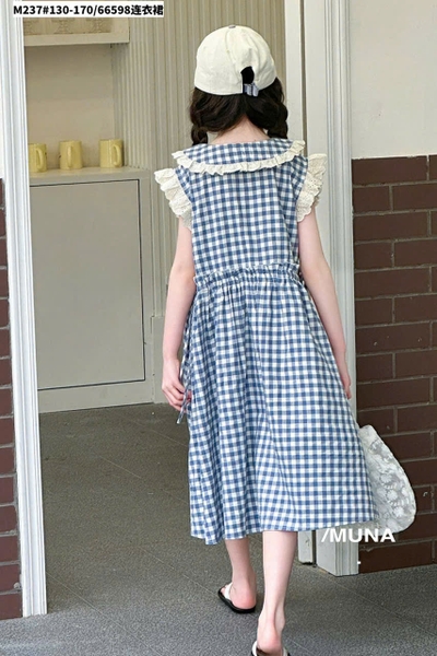 Váy sát nách kẻ caro xanh cổ bèo ren Munaya Studio