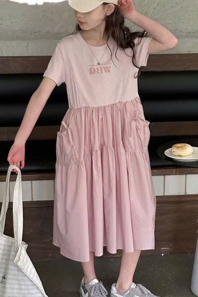 Váy cộc tay cotton túi hộp màu hồng tro DHW hãng Munaya Studio