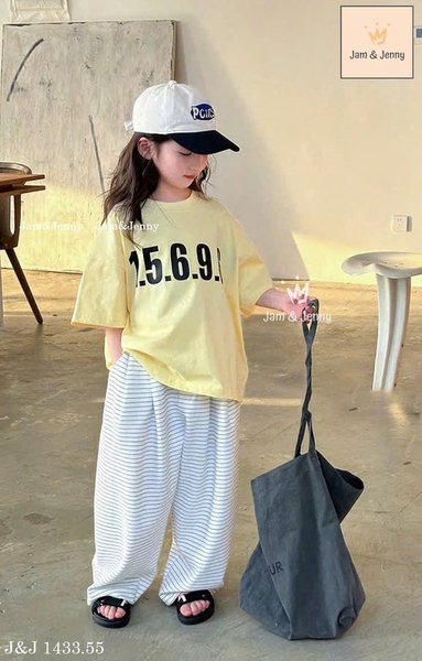 Bộ cộc tay Jam&Jenny 1.5.6.9.6 2 màu hồng và vàng phối quần suông kẻ