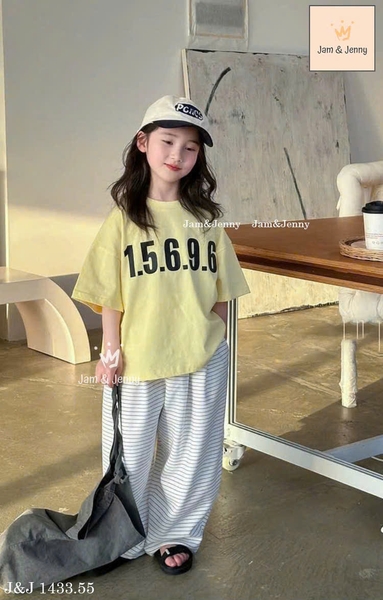 Bộ cộc tay Jam&Jenny 1.5.6.9.6 2 màu hồng và vàng phối quần suông kẻ