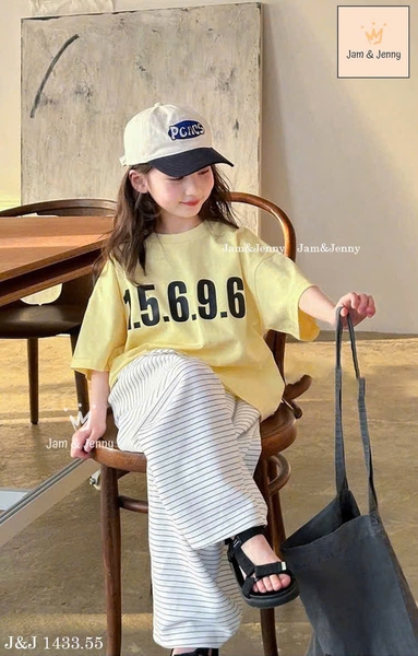 Bộ cộc tay Jam&Jenny 1.5.6.9.6 2 màu hồng và vàng phối quần suông kẻ