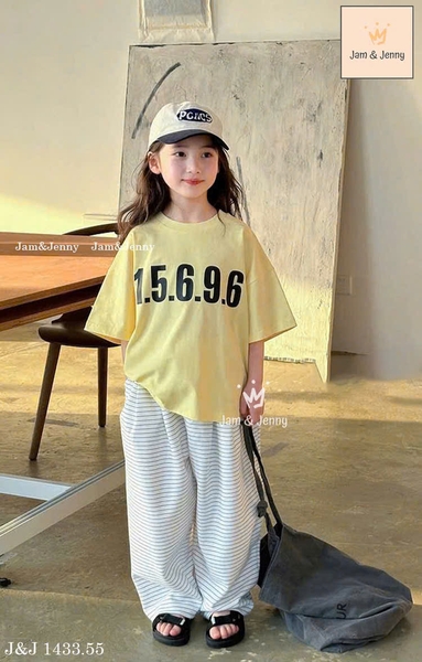 Bộ cộc tay Jam&Jenny 1.5.6.9.6 2 màu hồng và vàng phối quần suông kẻ