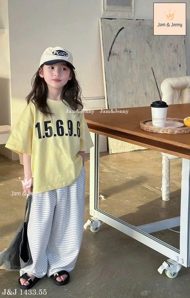 Bộ cộc tay Jam&Jenny 1.5.6.9.6 2 màu hồng và vàng phối quần suông kẻ