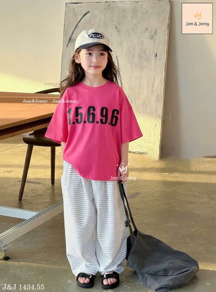 Bộ cộc tay Jam&Jenny 1.5.6.9.6 2 màu hồng và vàng phối quần suông kẻ