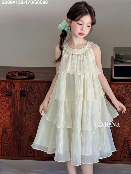 Váy maxi cổ yếm voan 4 tầng hãng Munaya Studio 2 màu xanh và vàng