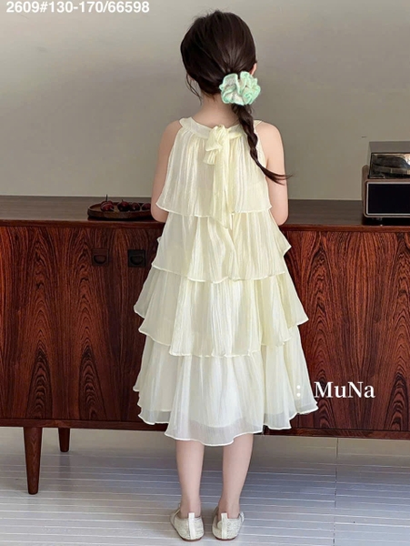 Váy maxi cổ yếm voan 4 tầng hãng Munaya Studio 2 màu xanh và vàng