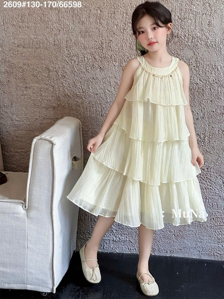 Váy maxi cổ yếm voan 4 tầng hãng Munaya Studio 2 màu xanh và vàng