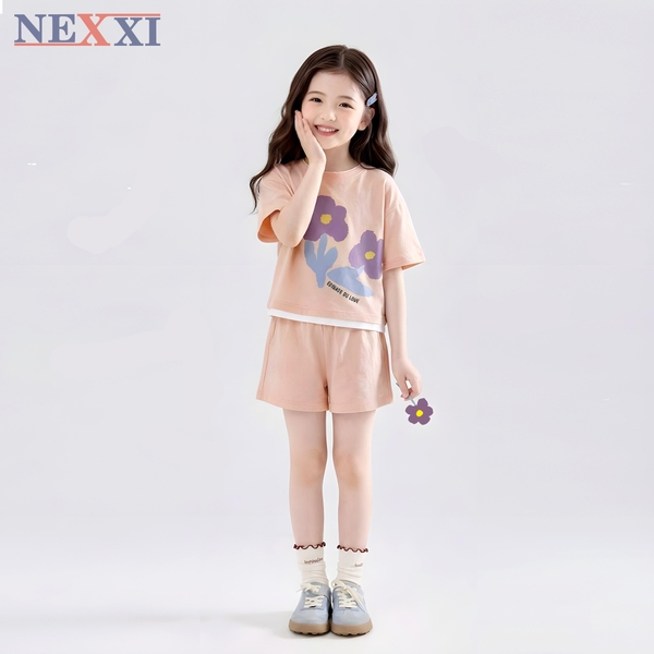 Bộ cộc tay quần sooc hồng cam NEXXI Flower in love hoa tím