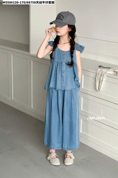 Bộ denim áo cánh tiên quần suông size đại