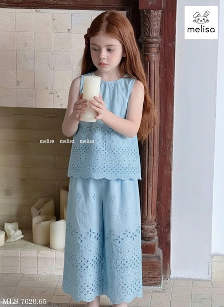Bộ Melisa thô ren thêu hoa áo sát nách quần dài 4 màu hồng, kem, xanh, vàng