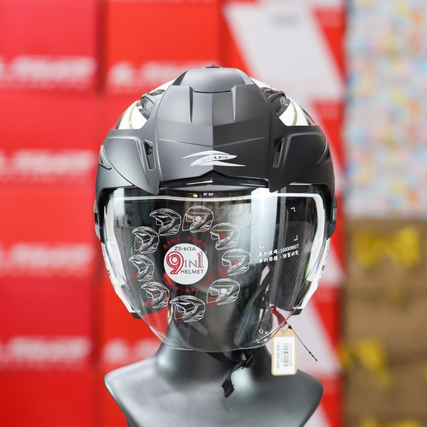 Mũ 3/4 2 Kính Zeus 613B Trắng Đỏ Samurai Kèm Mái Che - babuphuot.vn