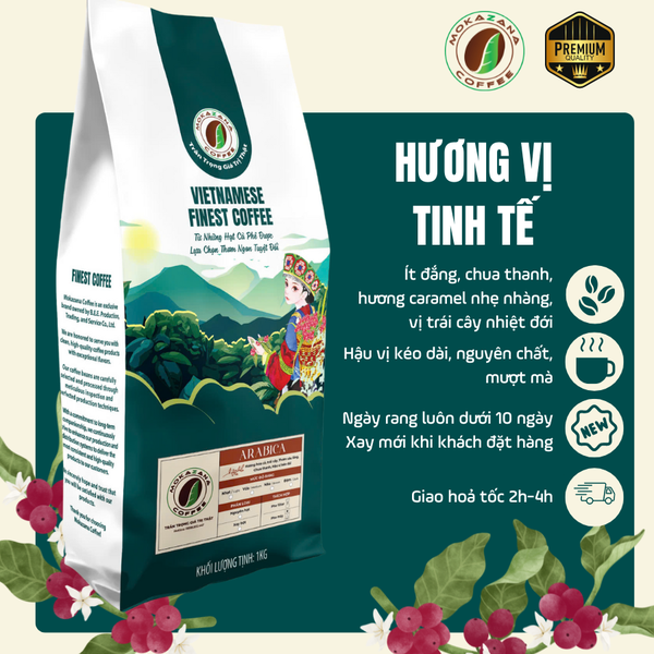 Cafe Hạt Arabica Cầu Đất Nguyên Chất (Rang Nhạt)