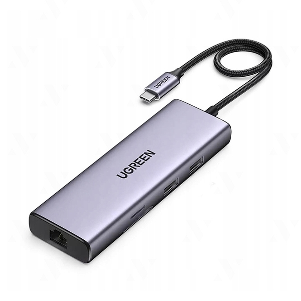 Bộ chuyển đổi Ugreen 90119 4K 60Hz 60w PD Type C sang 2×USB 3.0 + 1×USB 2.0 + 2×HDMI + gigabits LAN RJ45 1000M + SD + TF