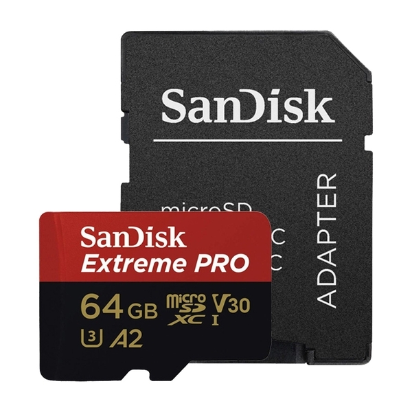 Thẻ nhớ SanDisk 64GB Extreme Pro microSDXC, V30, U3, C10, A2, UHS-I, 200MB/s R, 90MB/s W, 4x6, SD adaptor