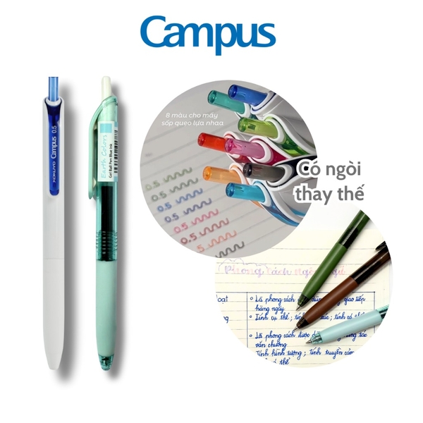Bút Gel Earth Colors Series 0.5mm Nhanh Khô Viết Trơn Đều Nét Campus BP-G05EC-G
