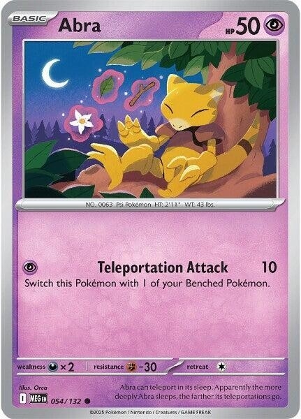 Thẻ hình Pokemon Abra 054/132 - Lá bài lẻ Mega Evolution Base Set Common Reverse Holo tiếng Anh chính hãng