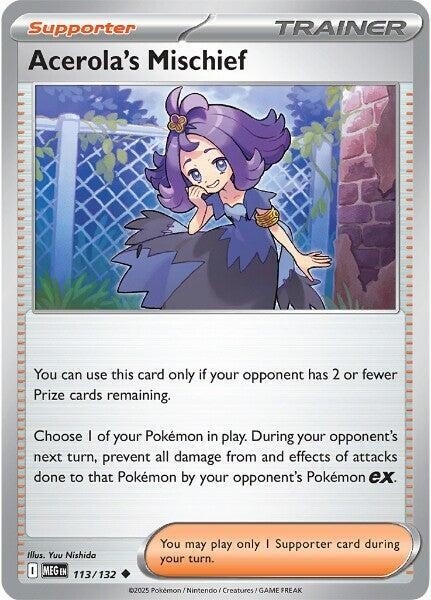 Thẻ hình Pokemon Acerola's Mischief 113/132 - Lá bài lẻ Mega Evolution Base Set Uncommon tiếng Anh chính hãng