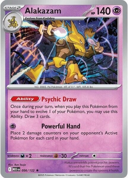 Thẻ hình Pokemon Alakazam 056/132 - Lá bài lẻ Mega Evolution Base Set Holo Rare Reverse Holo tiếng Anh chính hãng