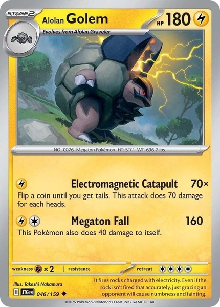 Thẻ hình Pokemon Alolan Golem 046/159 - Lá bài lẻ Journey Together Uncommon Reverse Holo tiếng Anh chính hãng