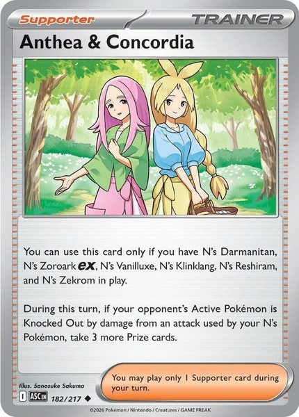 Thẻ hình Pokemon Anthea & Concordia 182/217 - Lá bài lẻ Ascended Heroes Uncommon tiếng Anh chính hãng