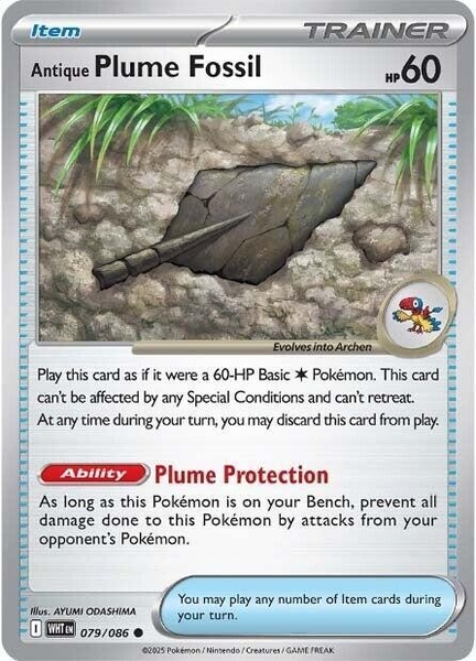 Thẻ hình Pokemon Antique Plume Fossil 079/086 - Lá bài lẻ White Flare Common tiếng Anh chính hãng