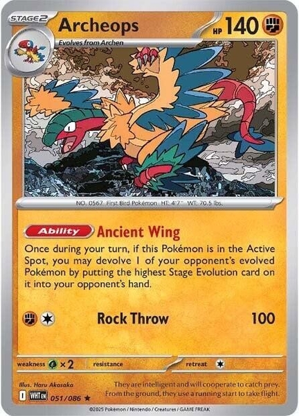 Thẻ hình Pokemon Archeops 051/086 - Lá bài lẻ White Flare Holo Rare Reverse Holo tiếng Anh chính hãng