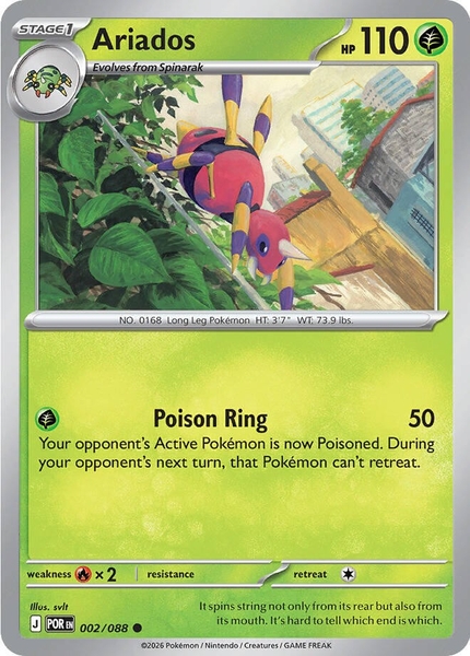Thẻ hình Pokemon Ariados 002/088 - Lá bài lẻ Perfect Order Common Reverse Holo tiếng Anh chính hãng