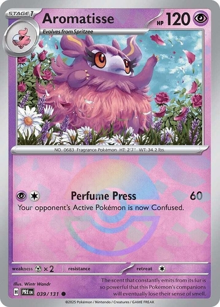 Thẻ hình Pokemon Aromatisse 039/131 - Lá bài lẻ Prismatic Evolutions Common Reverse Holo tiếng Anh chính hãng ảnh 2