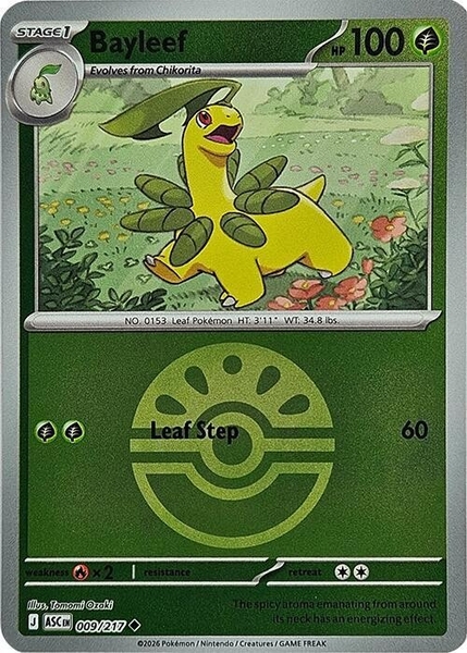 Thẻ hình Pokemon Bayleef 009/217 - Lá bài lẻ Ascended Heroes Uncommon Friend Ball Holo tiếng Anh chính hãng