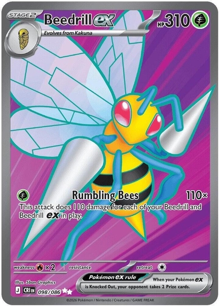 Thẻ hình Pokemon Beedrill ex 098/086 - Lá bài lẻ Chaos Rising Ultra Rare tiếng Anh chính hãng