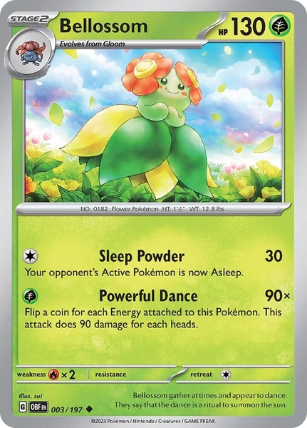 Thẻ hình Pokemon Bellossom 003/197 - Lá bài lẻ Obsidian Flames Uncommon Reverse Holo tiếng Anh chính hãng