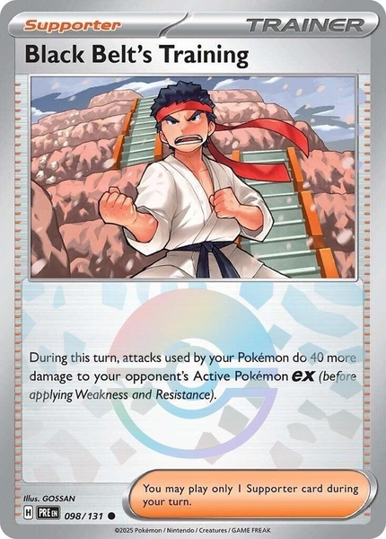 Thẻ hình Pokemon Black Belt's Training 098/131 - Lá bài lẻ Prismatic Evolutions Common Reverse Holo tiếng Anh chính hãng ảnh 3