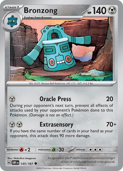 Thẻ hình Pokemon Bronzong 145/197 - Lá bài lẻ Obsidian Flames Uncommon Reverse Holo tiếng Anh chính hãng