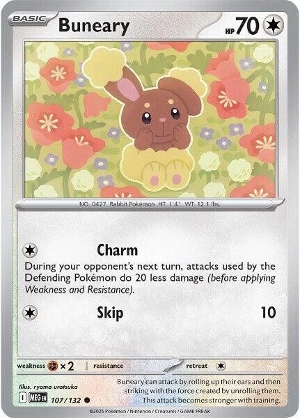 Thẻ hình Pokemon Buneary 107/132 - Lá bài lẻ Mega Evolution Base Set Common Reverse Holo tiếng Anh chính hãng