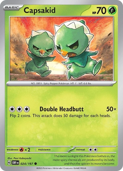 Thẻ hình Pokemon Capsakid 024/197 - Lá bài lẻ Obsidian Flames Common Reverse Holo tiếng Anh chính hãng