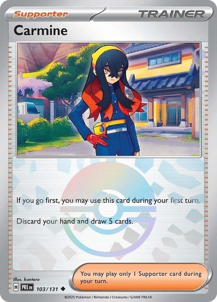 Thẻ hình Pokemon Carmine 103/131 - Lá bài lẻ Prismatic Evolutions Uncommon Reverse Holo tiếng Anh chính hãng ảnh 3