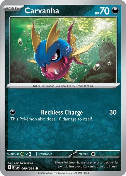 Thẻ hình Pokemon Carvanha 060/094 - Lá bài lẻ Phantasmal Flames Common Reverse Holo tiếng Anh chính hãng