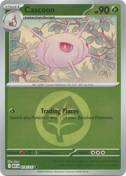 Thẻ hình Pokemon Cascoon 014/217 - Lá bài lẻ Ascended Heroes Common Energy Symbol Holo tiếng Anh chính hãng