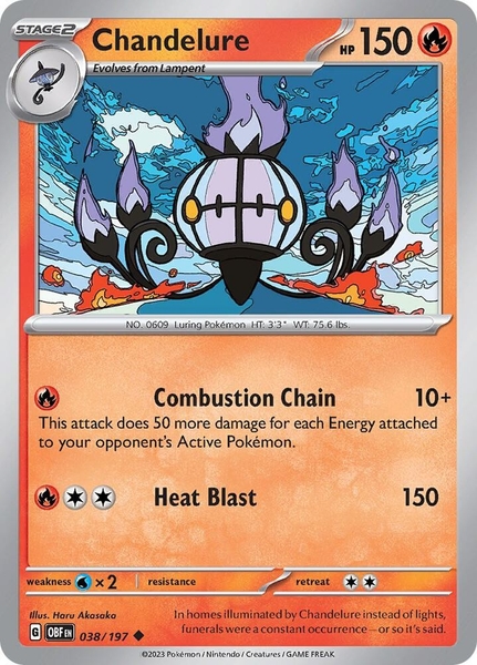 Thẻ hình Pokemon Chandelure 038/197 - Lá bài lẻ Obsidian Flames Uncommon Reverse Holo tiếng Anh chính hãng