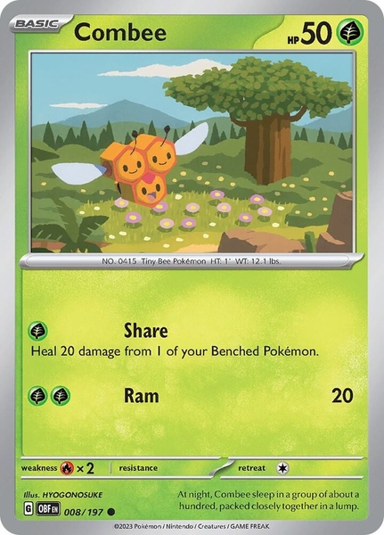 Thẻ hình Pokemon Combee 008/197 - Lá bài lẻ Obsidian Flames Common Reverse Holo tiếng Anh chính hãng